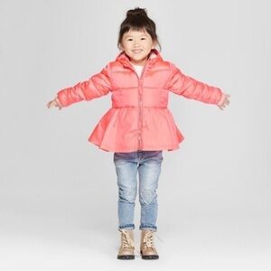 Cat & Jack toddler girl peplum puffer jacket Peach/pink/salmon color 12 months